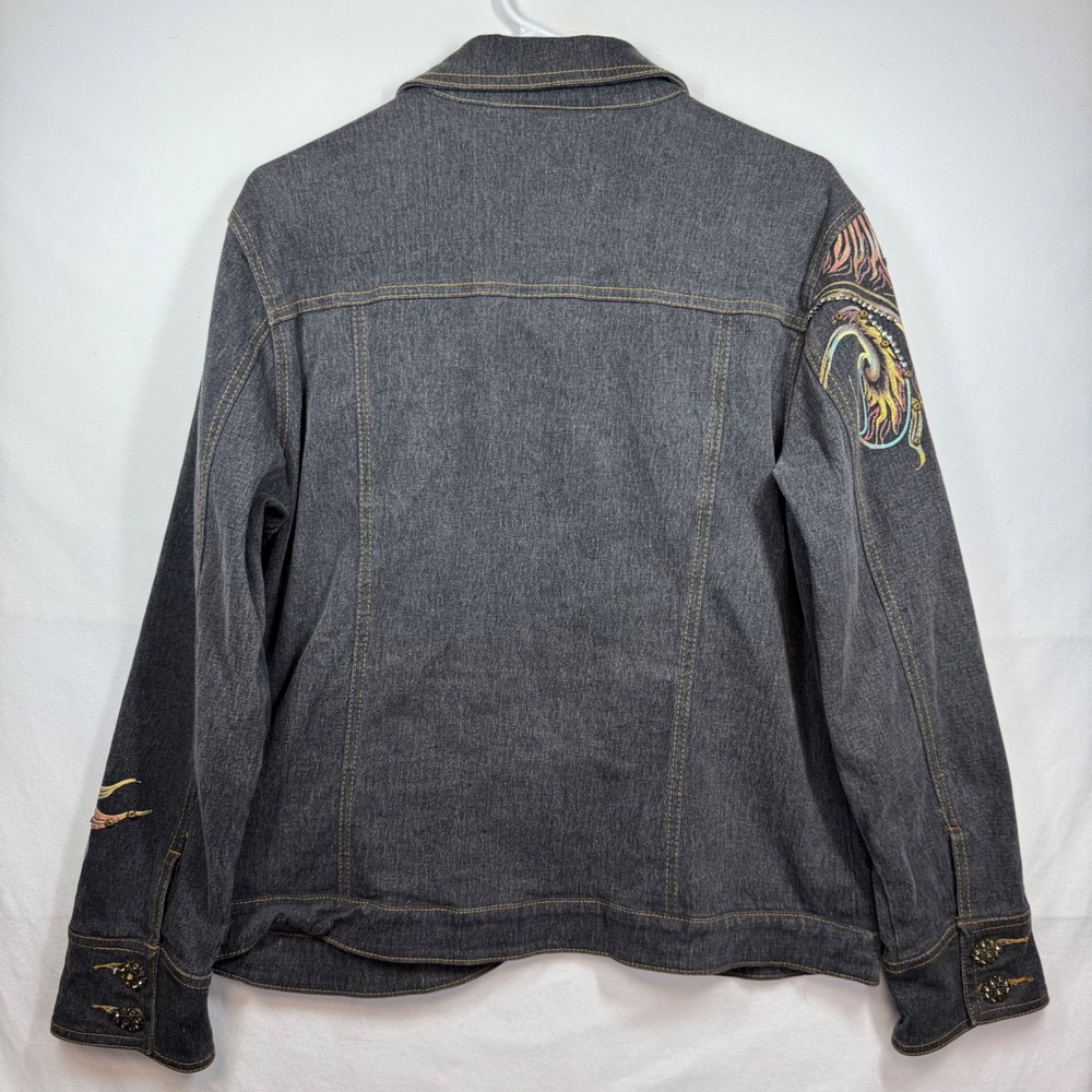 DG2 Diane Gilman Embellished Denim Jacket Women's Size M Charcoal Wash - Picture 10 of 10